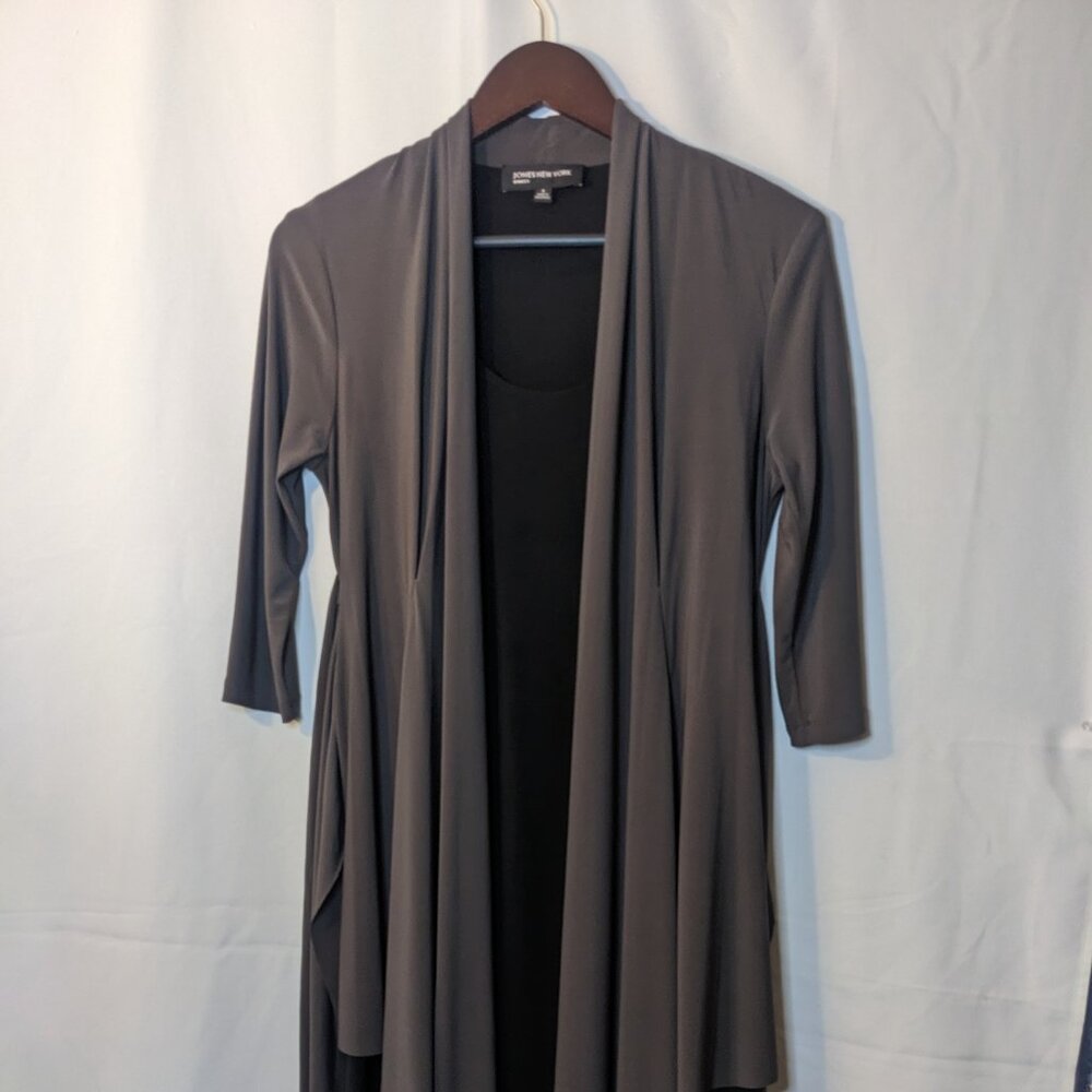 Jones NY Gray Open Front Draped Dress